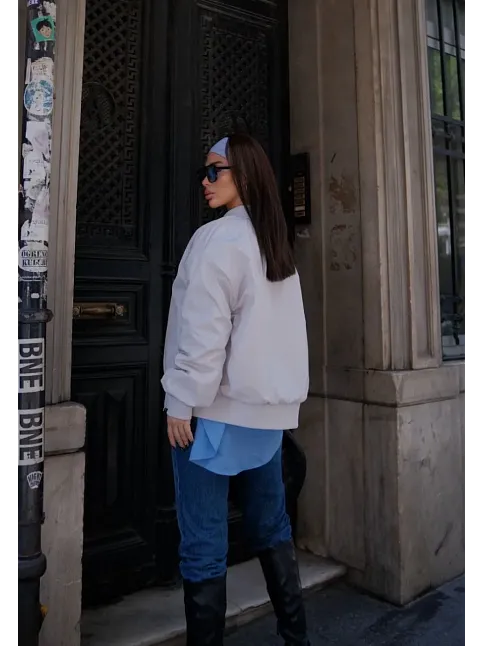 Cepli Bomber Ceket Mont - Beyaz
