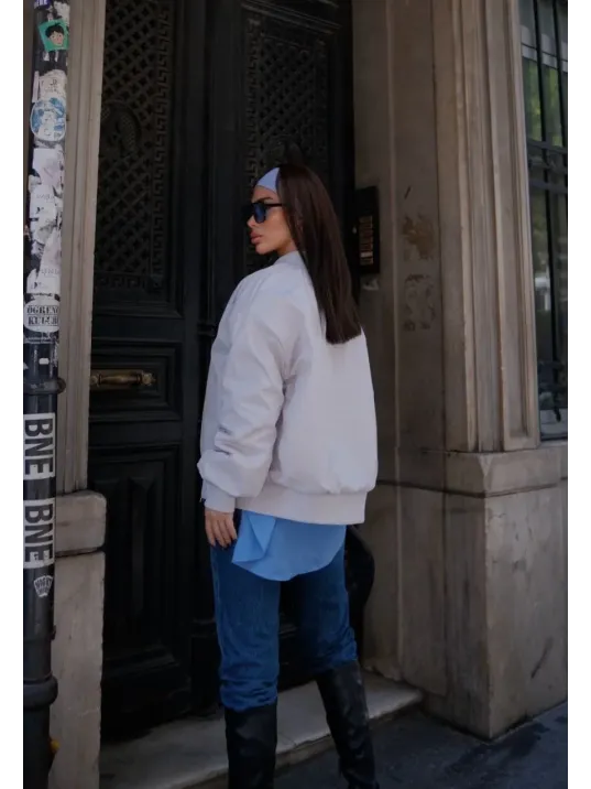 Cepli Bomber Ceket Mont - Beyaz Cepli Bomber Ceket Mont - Beyaz