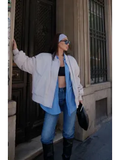 Cepli Bomber Ceket Mont - Beyaz