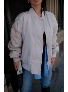 Cepli Bomber Ceket Mont - Beyaz