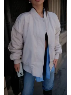 Cepli Bomber Ceket Mont - Beyaz