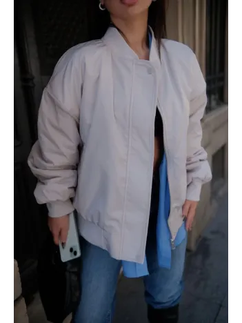 Cepli Bomber Ceket Mont - Beyaz Cepli Bomber Ceket Mont - Beyaz