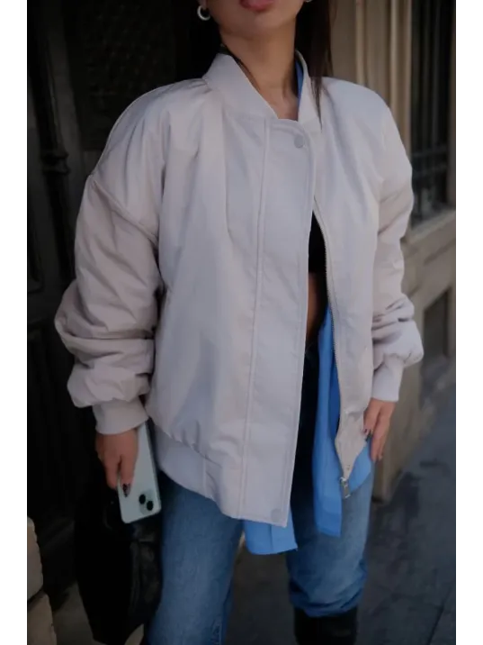 Cepli Bomber Ceket Mont - Beyaz Cepli Bomber Ceket Mont - Beyaz