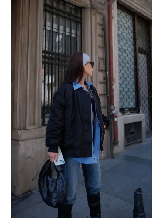 Cepli Bomber Ceket Mont - Siyah Cepli Bomber Ceket Mont - Siyah