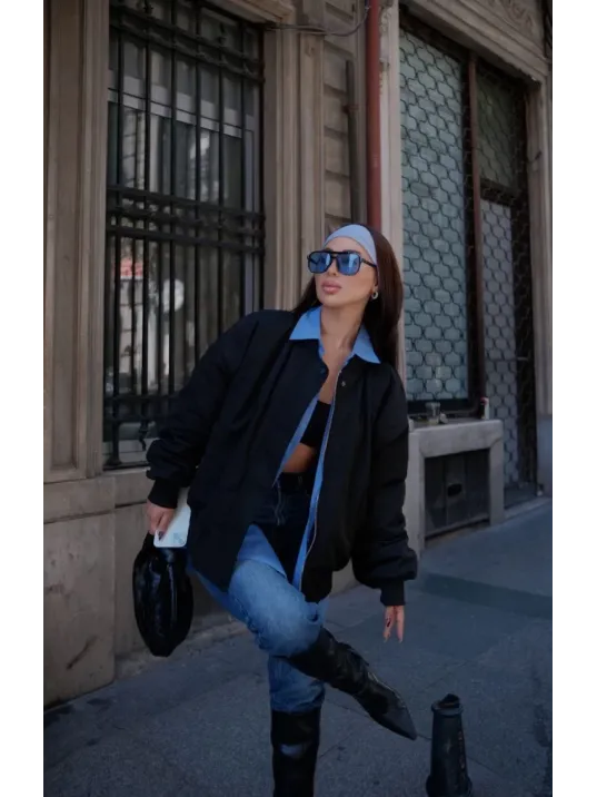 Cepli Bomber Ceket Mont - Siyah Cepli Bomber Ceket Mont - Siyah