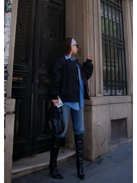 Cepli Bomber Ceket Mont - Siyah Cepli Bomber Ceket Mont - Siyah