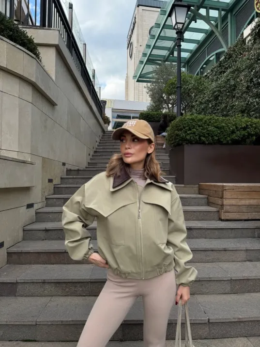 Çift Yakalı Ceket Mont - Yeşil Çift Yakalı Ceket Mont - Yeşil