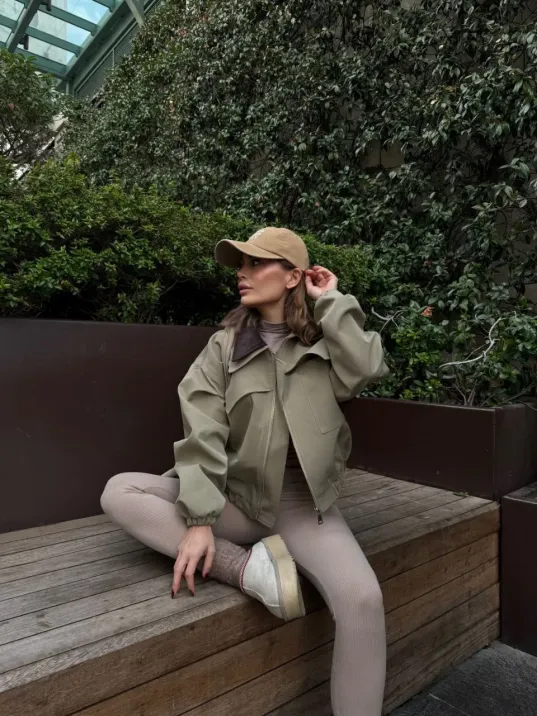 Çift Yakalı Ceket Mont - Yeşil Çift Yakalı Ceket Mont - Yeşil