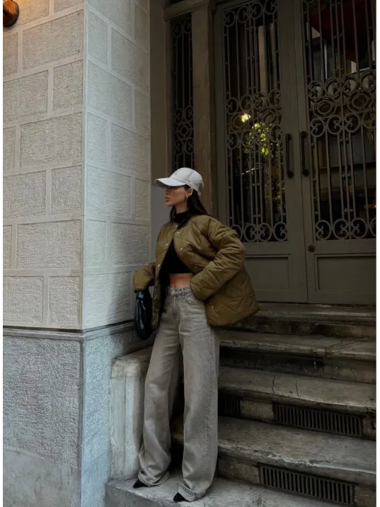 Cıt Cıt Detaylı Çepli Ceket Mont- Kahve