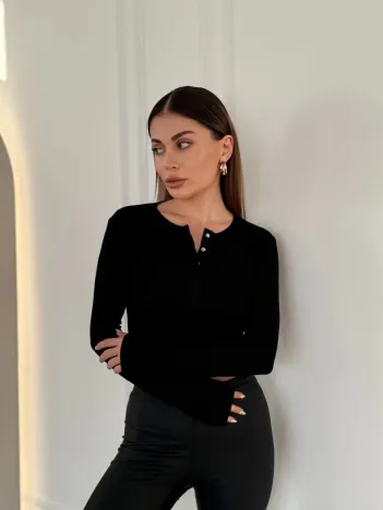 Cıt Cıt Detaylı Uzun Kollu Crop - Siyah Cıt Cıt Detaylı Uzun Kollu Crop - Siyah