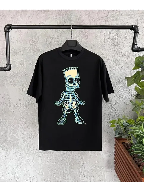 Bisiklet Yaka Kısa Kol Çocuk Baskılı T-shirt - Siyah