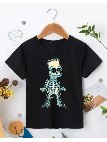 Bisiklet Yaka Kısa Kol Çocuk Baskılı T-Shirt - Siyah Bisiklet Yaka Kısa Kol Çocuk Baskılı T-Shirt - Siyah