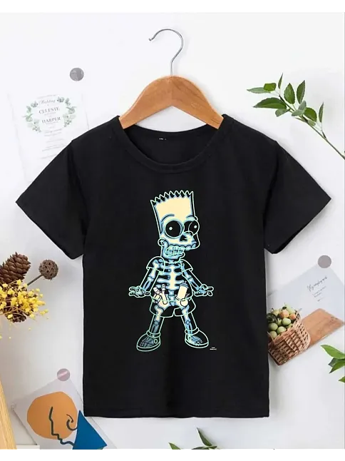 Bisiklet Yaka Kısa Kol Çocuk Baskılı T-shirt - Siyah