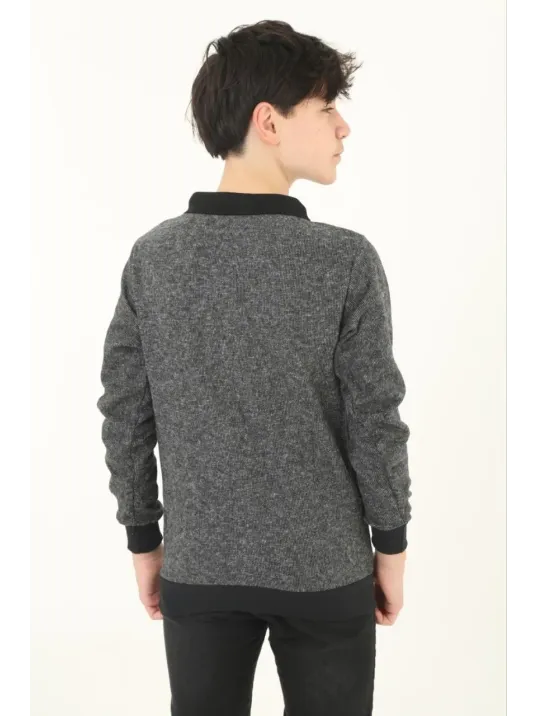 Çocuk Selanik Yaka Nakışlı Kazak - Gri