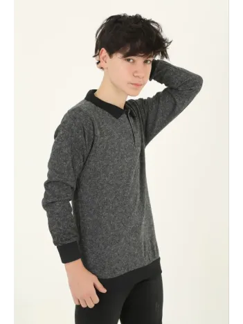 Çocuk Selanik Yaka Nakışlı Kazak - Gri