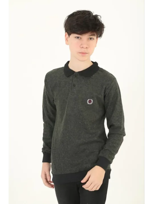 Çocuk Selanik Yaka Nakışlı Kazak - Haki Çocuk Selanik Yaka Nakışlı Kazak - Haki