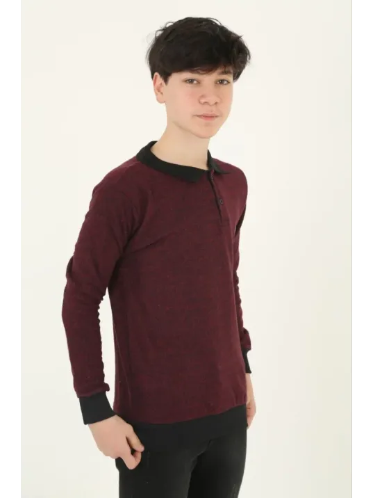 Çocuk Selanik Yaka Nakışlı Kazak - Kırmızı