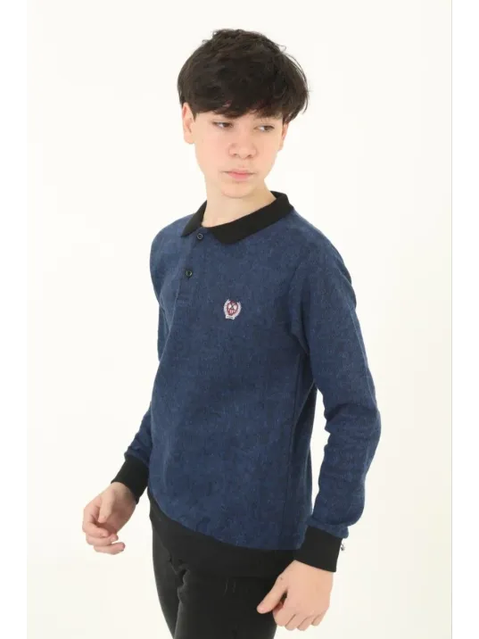 Çocuk Selanik Yaka Nakışlı Kazak - Lacivert Çocuk Selanik Yaka Nakışlı Kazak - Lacivert