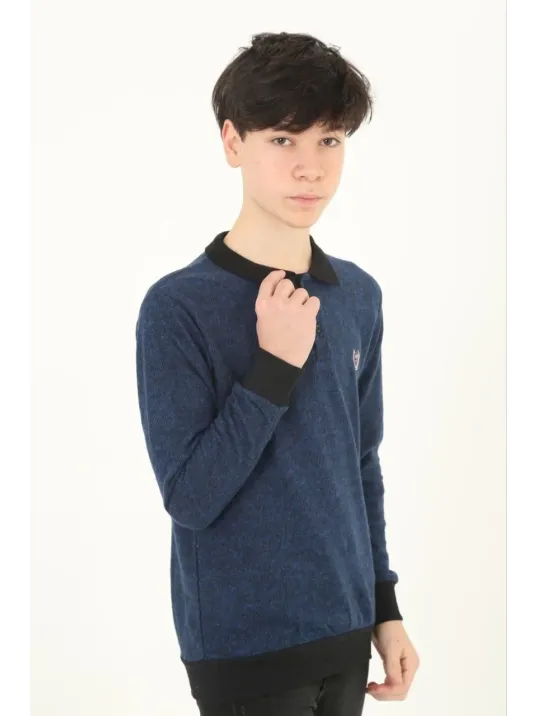 Çocuk Selanik Yaka Nakışlı Kazak - Lacivert Çocuk Selanik Yaka Nakışlı Kazak - Lacivert