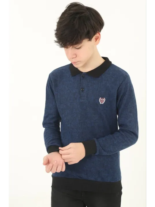 Çocuk Selanik Yaka Nakışlı Kazak - Lacivert Çocuk Selanik Yaka Nakışlı Kazak - Lacivert