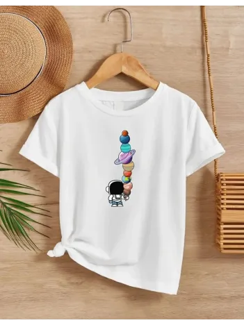Çocuk Unisex Baskılı T-shirt - Beyaz