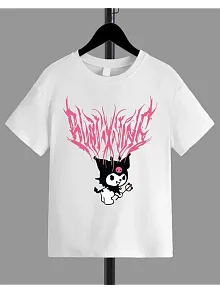 Kız Çocuk Bisiklet Yaka Baskılı T-shirt - Beyaz
