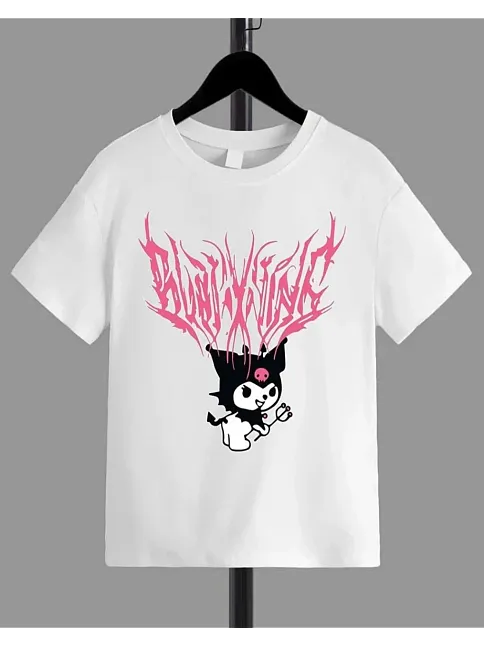 Kız Çocuk Bisiklet Yaka Baskılı T-shirt - Beyaz