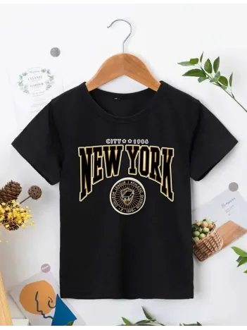 Çocuk Unisex Baskılı T-Shirt - Siyah Çocuk Unisex Baskılı T-Shirt - Siyah