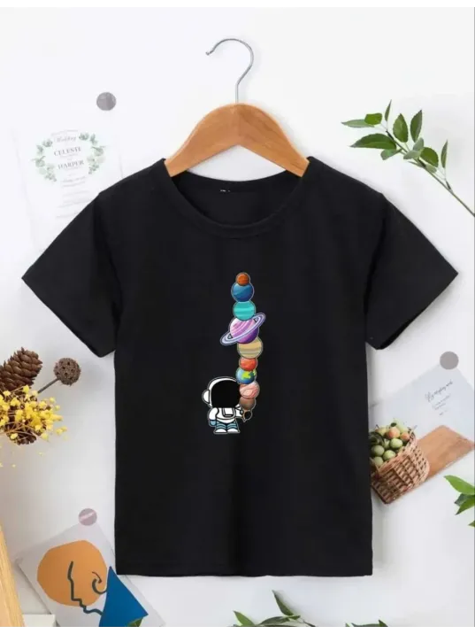 Çocuk Unisex Baskılı T-Shirt - Siyah