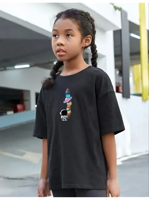 Çocuk Unisex Baskılı T-shirt - Siyah