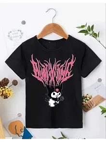 Kız Çocuk Bisiklet Yaka Baskılı T-shirt - Siyah