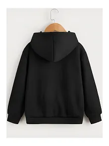 Çocuk Unisex Kapüşonlu Çizgi Kalp Baskılı Sweatshirt - Siyah