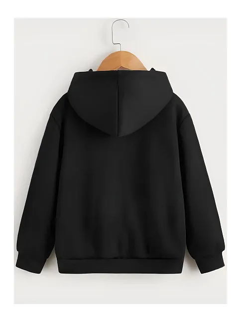 Çocuk Unisex Kapüşonlu Çizgi Kalp Baskılı Sweatshirt - Siyah