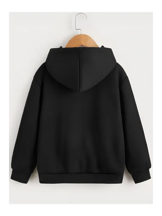 Çocuk Unisex Kapüşonlu Çizgi Kalp Baskılı Sweatshirt - Siyah Çocuk Unisex Kapüşonlu Çizgi Kalp Baskılı Sweatshirt - Siyah