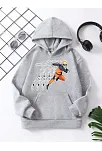 Çocuk Unisex Kapüşonlu Naruto Baskılı Pamuklu Sweatshirt - Gri