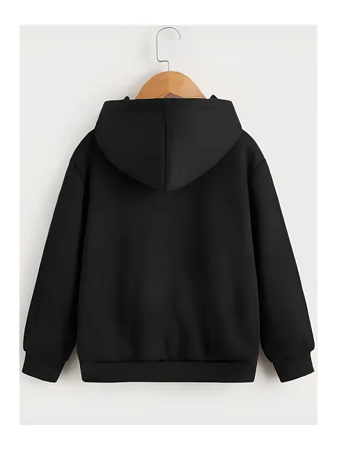 Çocuk Unisex Kapüşonlu Tatlı Kedi Baskılı Sweatshirt - Siyah