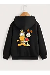 Çocuk Unisex Kapüşonlu Ön Ve Arka Garfield Baskılı Sweatshirt - Siyah