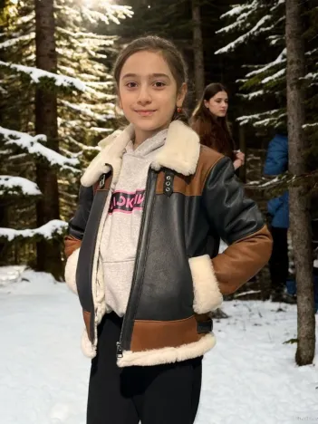 Çocuk Yakalı Parçalı Kürk - Kahve Çocuk Yakalı Parçalı Kürk - Kahve