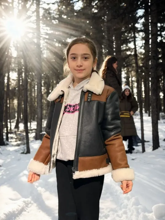 Çocuk Yakalı Parçalı Kürk - Kahve Çocuk Yakalı Parçalı Kürk - Kahve