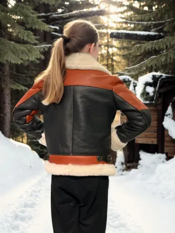 Çocuk Yakalı Parçalı Kürk - Kiremit Çocuk Yakalı Parçalı Kürk - Kiremit