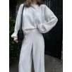 Crop, Pantolon Fitilli İkili Takım -Beyaz Crop, Pantolon Fitilli İkili Takım -Beyaz