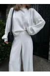 Crop, Pantolon Fitilli İkili Takım -Beyaz