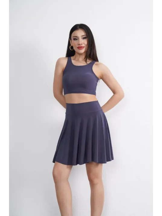 Sendy Kumaş Bisiklet Yaka Crop Şortlu Etek ikili Takım - Antrasit Sendy Kumaş Bisiklet Yaka Crop Şortlu Etek ikili Takım - Antrasit