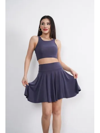 Sendy Kumaş Bisiklet Yaka Crop Şortlu Etek ikili Takım - Antrasit Sendy Kumaş Bisiklet Yaka Crop Şortlu Etek ikili Takım - Antrasit