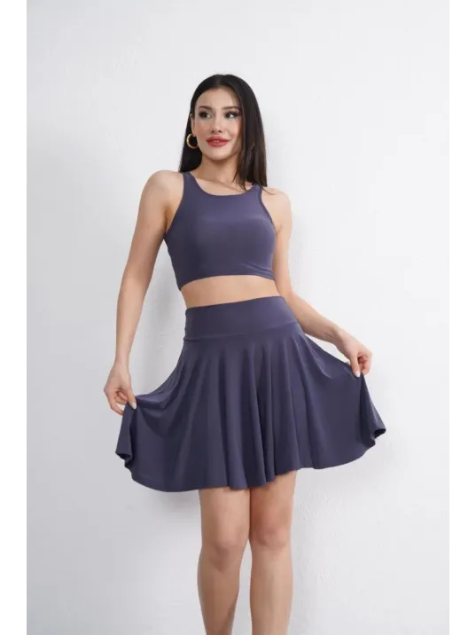 Sendy Kumaş Bisiklet Yaka Crop Şortlu Etek ikili Takım - Antrasit Sendy Kumaş Bisiklet Yaka Crop Şortlu Etek ikili Takım - Antrasit