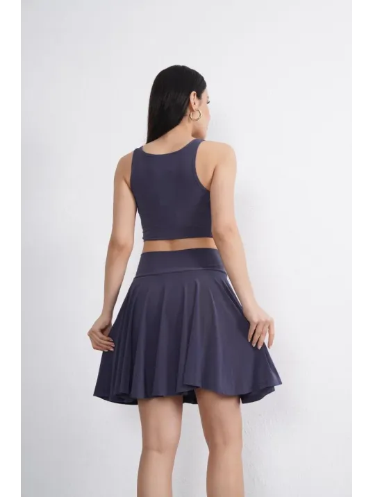 Sendy Kumaş Bisiklet Yaka Crop Şortlu Etek ikili Takım - Antrasit Sendy Kumaş Bisiklet Yaka Crop Şortlu Etek ikili Takım - Antrasit