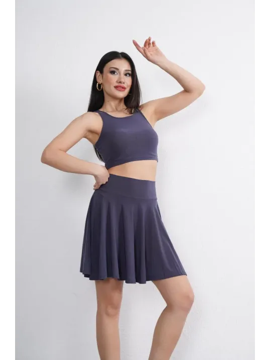 Sendy Kumaş Bisiklet Yaka Crop Şortlu Etek ikili Takım - Antrasit Sendy Kumaş Bisiklet Yaka Crop Şortlu Etek ikili Takım - Antrasit