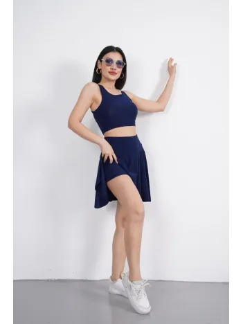 Sendy Kumaş Bisiklet Yaka Crop Şortlu Etek ikili Takım - Lacivert Sendy Kumaş Bisiklet Yaka Crop Şortlu Etek ikili Takım - Lacivert