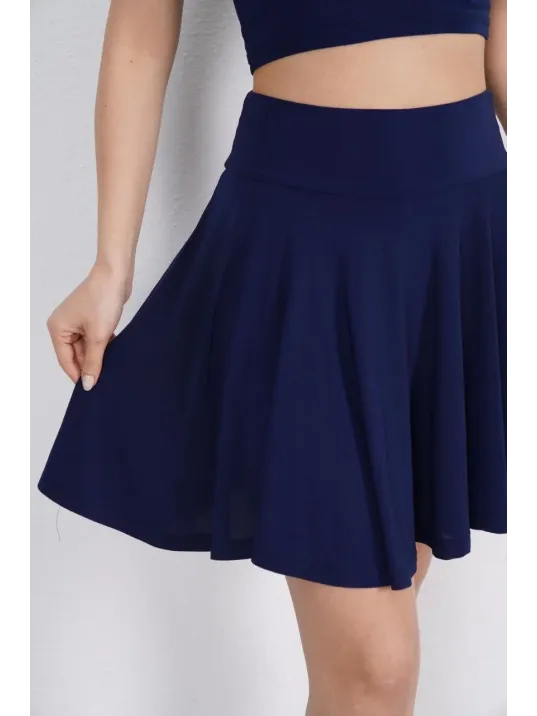 Sendy Kumaş Bisiklet Yaka Crop Şortlu Etek ikili Takım - Lacivert Sendy Kumaş Bisiklet Yaka Crop Şortlu Etek ikili Takım - Lacivert