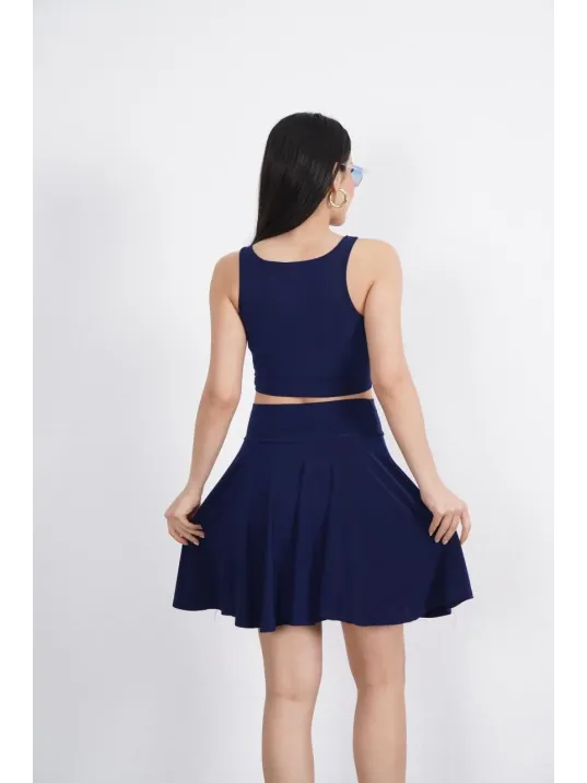 Sendy Kumaş Bisiklet Yaka Crop Şortlu Etek ikili Takım - Lacivert Sendy Kumaş Bisiklet Yaka Crop Şortlu Etek ikili Takım - Lacivert